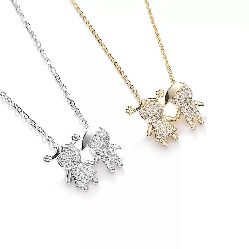 Girl and shop boy charm necklace