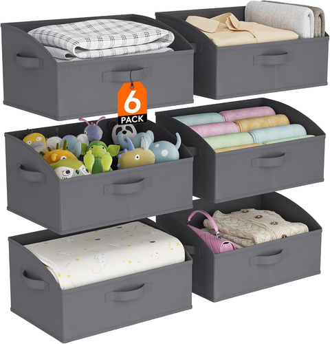 Storage Baskets for Shelves, 6 Packs Non-Woven Fabric Trapezoid Closet Organizer
