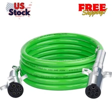 7 Way Trailer Cord 15 FT ABS Electrical Power Cord Heavy Duty Green Straight ...