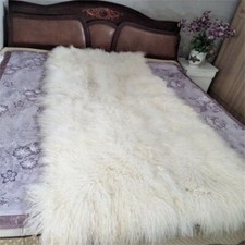 Mongolian Sheepskin Hide Fur Rugs Pelt Long Fluffy Sofa Car Throw White 50x200cm