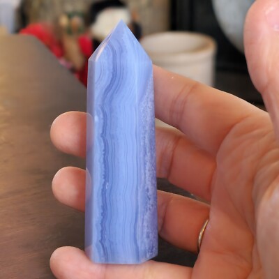 Polished Crystal Blue Lace Agate Stone Tower 98 grams - USA