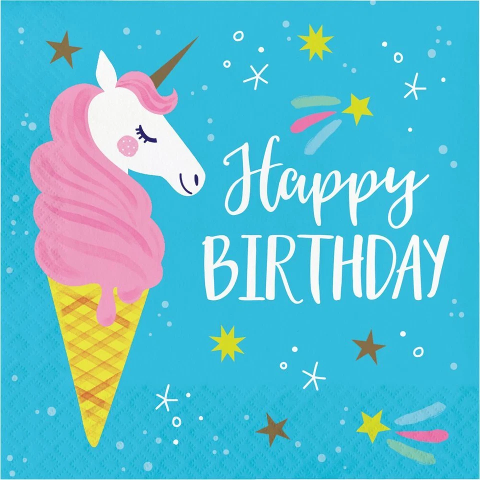 Unicorn Galaxy Birthday Lunch Napkins Paper 16 Per Pack Birthday Tableware - Image 2 of 2