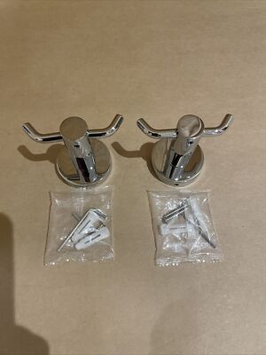 2 x Bademantel Handtuch Haken Halter Chrom Rund Wand montiert Stilvoll Modern