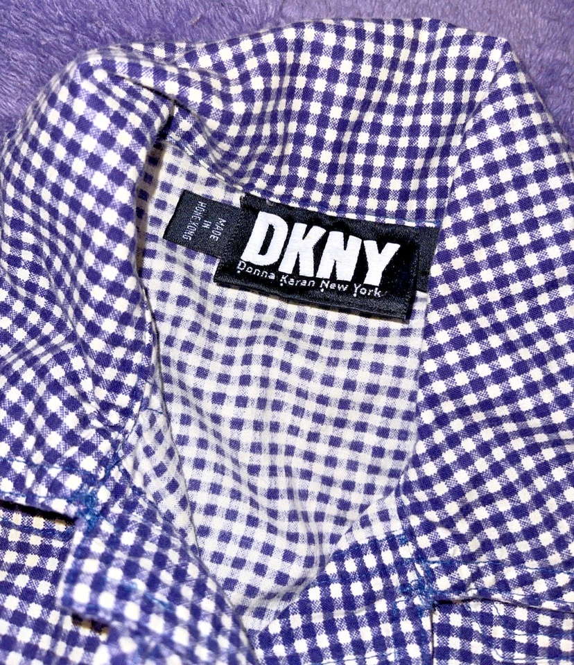 Vintage DKNY Gingham Girls Dress Navy Blue White Sleeveless EUC Girls Size 6 - Image 3 of 4