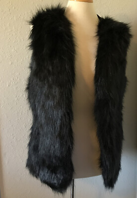 Sebby Collection Faux Fur Sweater Back Vest BLACK Women's L NWT TRENDY! 
