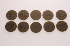 61  to  70         30mm Engraved Discs  Table Numbers Brass Affect Self Adhesive
