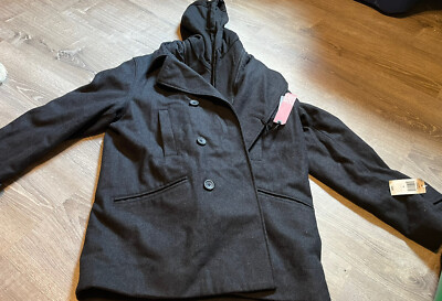 NWTS LADIES JEANS BY BUFFALO CHARCOAL POLY-WOOL COAT REMOVABLE HOOD SIZE MEDIUM