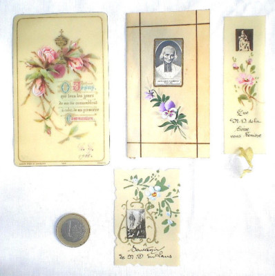 4 FROMME BILDER MESSER 20. Jh. CELLULOID BEMALT