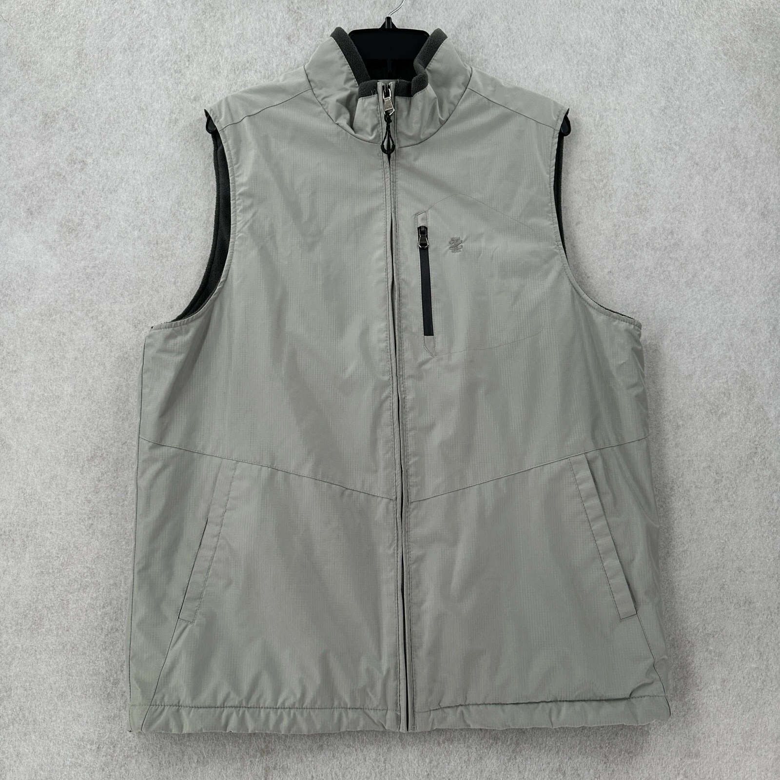 Izod All Weather Vest Mens MEDIUM Soft Shell Ripstop Fleece Lined Green/Grey