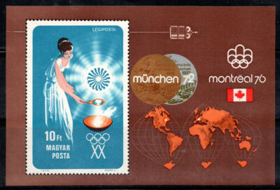 Ungarn 1973 Mi. Bl.96 A Zettel 100% Luftpost Neu ** 10 Fuß, Flamme Olimp