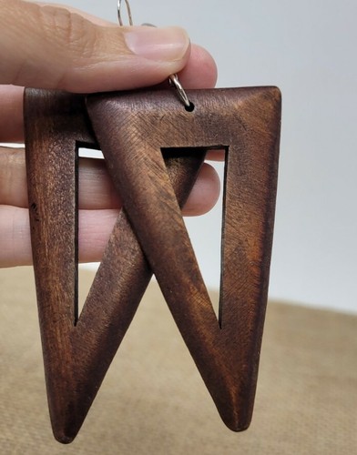 Triangle Wooden Dangle Earrings Handmade Geometric Ethnic Design Lightweight