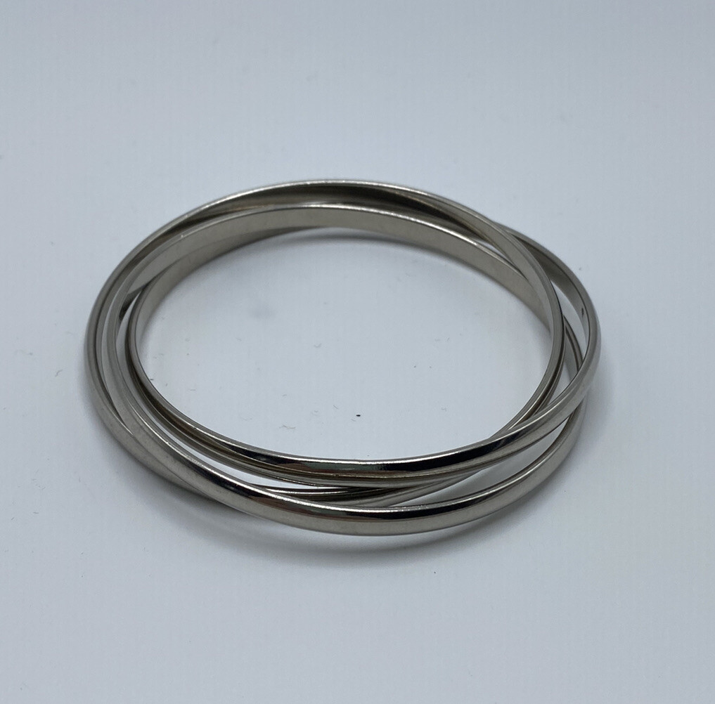 3 Interlocked Silver Tone Bangle Bracelets Clean … - image 2