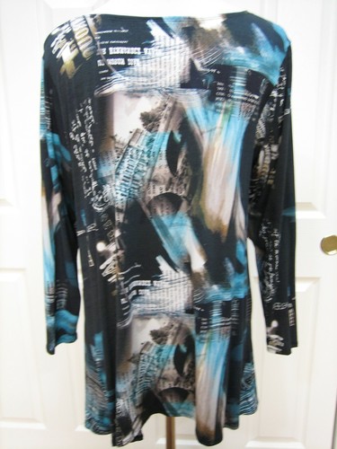 NOBLU V-NECK TURQUOISE AND BROWN PRINT JERSEY TOP/TUNIC SIZE M NEW WITH TAGS - Picture 2 of 4