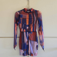 Fashion Nova Hadley mesh mini dress, shades of blues and oranges, nwot, sz.s