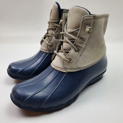 Sperry Rain Boots Womens Blue Gray Ankle Lace Up Side Zip