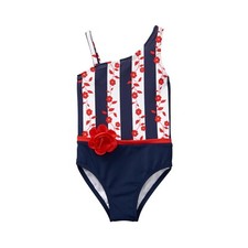 Janie And Jack Navy Floral Stripe Asymmetrical Swim Suit Sz. 6-12 M NWOT