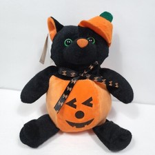 Halloween Black Cat Plush Jack O Lantern Pumpkin Costume Stuffed Animal 7"