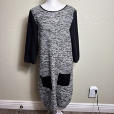Cato Women's Sweater Dress Size L Midi Black/Gray 3/4 Sleeves Goth Boho