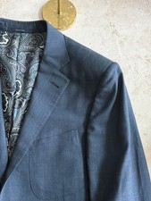 Blue Wool Blazer Men Single-Breasted Two-Button Notch Lapel Regular Fit