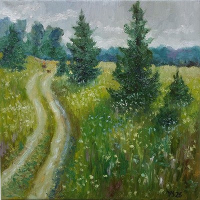 Landscape Summer Way Original Oil Painting Board 12x12 hand painted YSArt