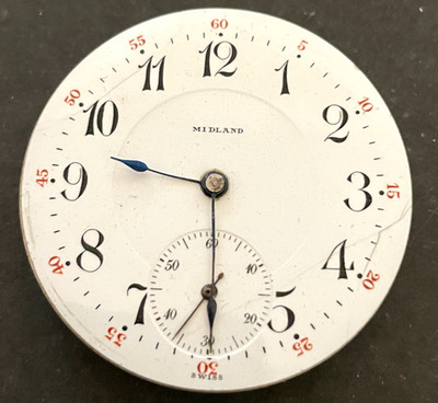 Antique Midland Berner Pocket Watch Movement Parts/Repair 16s 15j Swiss
