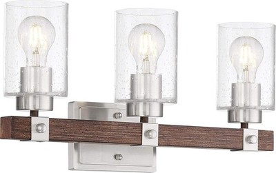Nuvo 60/6963 - Arabel 3 Light Vanity Light - Brushed Nickel & Nutmeg Wood Finish