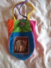 SMALL INDIA EMBELLISHED ELEPHANT HOBO HAND BAG EMBROIDERY 9X8 MULTICOLOR SEQUINS