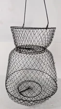 Fish Basket Metal Wire Keeper Net Bait Basket Cage Collapsible w/Stringer 16"