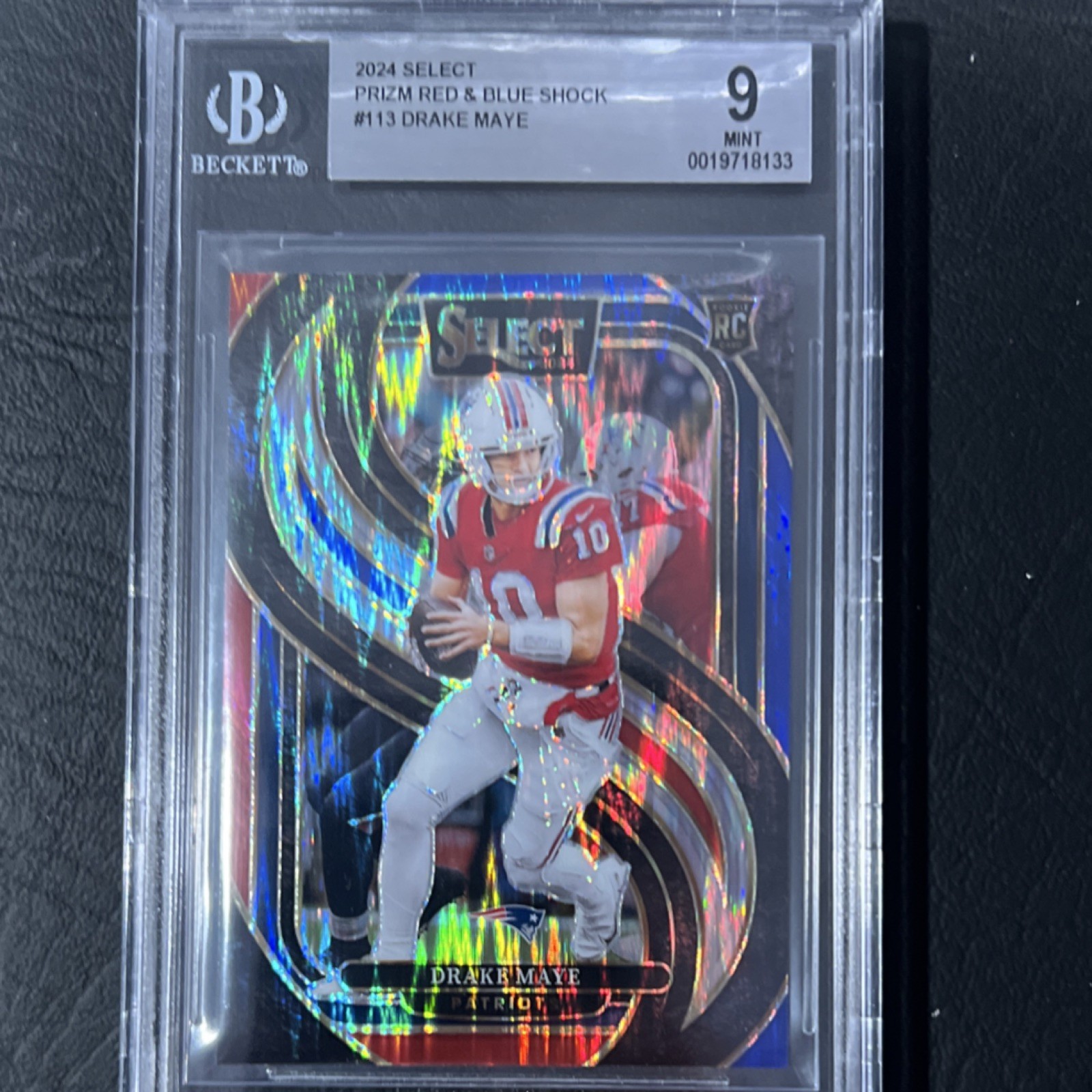 Panini Select Drake Maye #113 Red & Blue Shock Prizm BGS 9 Rookie Patriots 2024