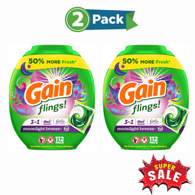 2 PACK- Gain Flings Moonlight Breeze HE Laundry Detergent 112 Loads 111 -Count