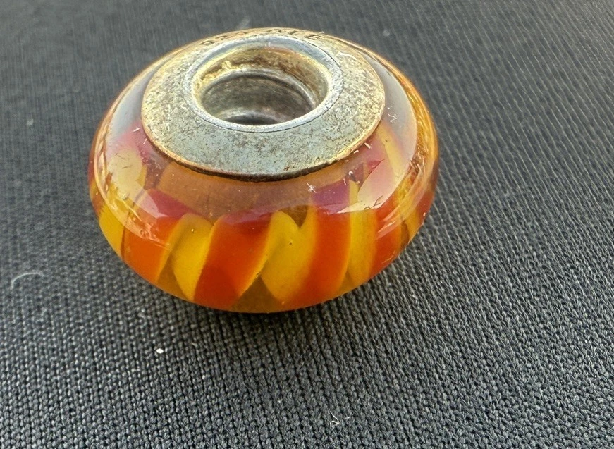 PANDORA PLATA ESTERLINA NARANJA CINTA CRISTAL MURANO ENCANTO #790621 AUTÉNTICO RETIRADO Foto 4 de 4