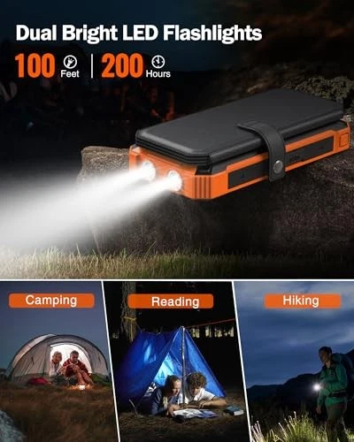 Portable 36800mAh Solar Power Bank with Wireless Charging & 5 Solar Panels