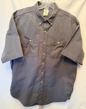 Vintage Carhartt Rugged Wear Size XL Tall Gray S/S Heavy Button Down Shirt