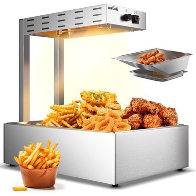 French Fry Warmer - Commercial 500W Heat Lamp W/Built-In Oil-Drain Drip Tray Cat
