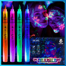 Bolígrafos de pintura corporal facial de neón UV 8 colores con plantillas brillan en luz negra