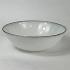 Anchor Hocking Bowl Medium Milk Glass Silver Rim Vintage Ovenproof Dinnerware