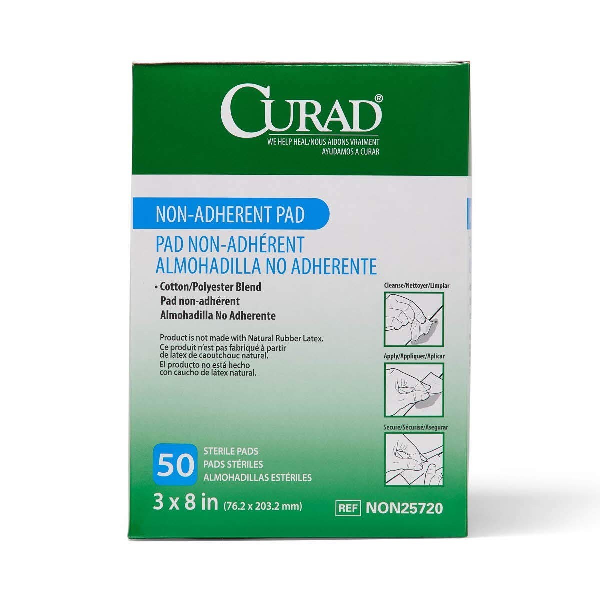 Curad Sterile Non-Adherent Pad, 3" X 8" Size, Pack of 50 NON25720Z 