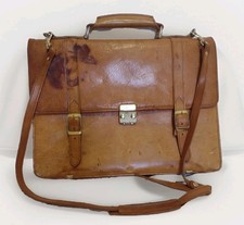VTG 70s Leather Briefcase Patina Brown 16x12x5 Classic Workwear Executive Bag