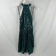 Blondie nites-by Stacy Sklar Green Y2K Juniors sequin dress Halter Neck