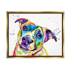 Vivid Rainbow Dog Pet Portrait Framed Floater Canvas Wall Art, Design by Jen ...