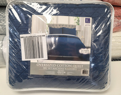 Lush Décor Ava Diamond Oversized Cotton 3 Piece Quilt Set Full/Queen Navy Blue
