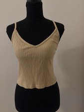 H M Ribbed Knit Beige Camisole Tank Top M 95 Cotton Women
