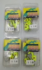 Lot of 4 - Hurricane Saltwater Jigheads Chartreuse 3/8 oz Fishing Jig