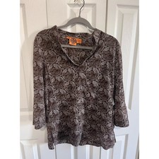 Tory Burch Brown Elephant Printed V-Neck Tunic Top Size 6