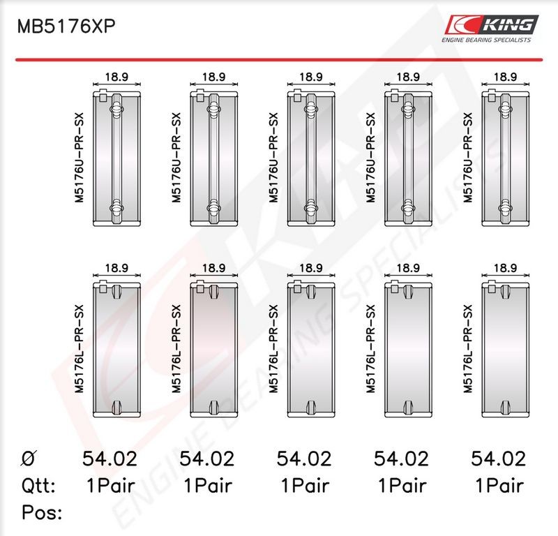 KING MB5176XP0.25 Crankshaft Bearing Shell Set Fits Mitsubishi Carisma Saloon