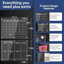 Acrylic Magnetic Calendar for Refrigerator,2pcs Magnet Fridge Calendar