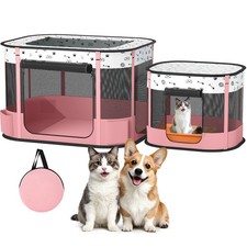 Portable Cat Playpen with litter box area, Foldable Pet Dog Playpen, for Kitt...