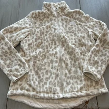 The North Face Cream Tan Leopard Print Osito Fleece Full Zip Women's Sz L