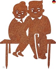 JACKANNA Oma und Opa Auf Bank Gartenstecker Herbst Metall -Rost Deko für Garten 