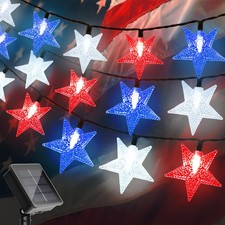 4th of July Twinkle Solar Star String Lights Decorations Outdoor Waterproof F...